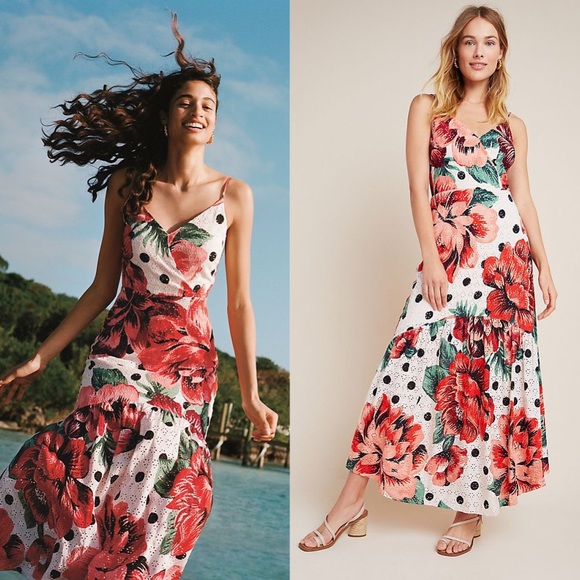 Anthropologie Dresses & Skirts - Farm Rio Riviera Floral Eyelet Tiered Maxi Dress